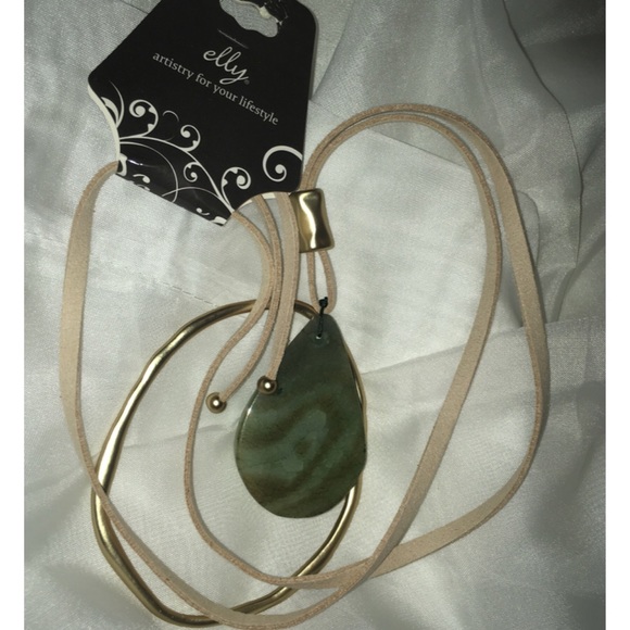 3-$20 Elly Natural Gemstone Suede Statement Necklace - Picture 2 of 4